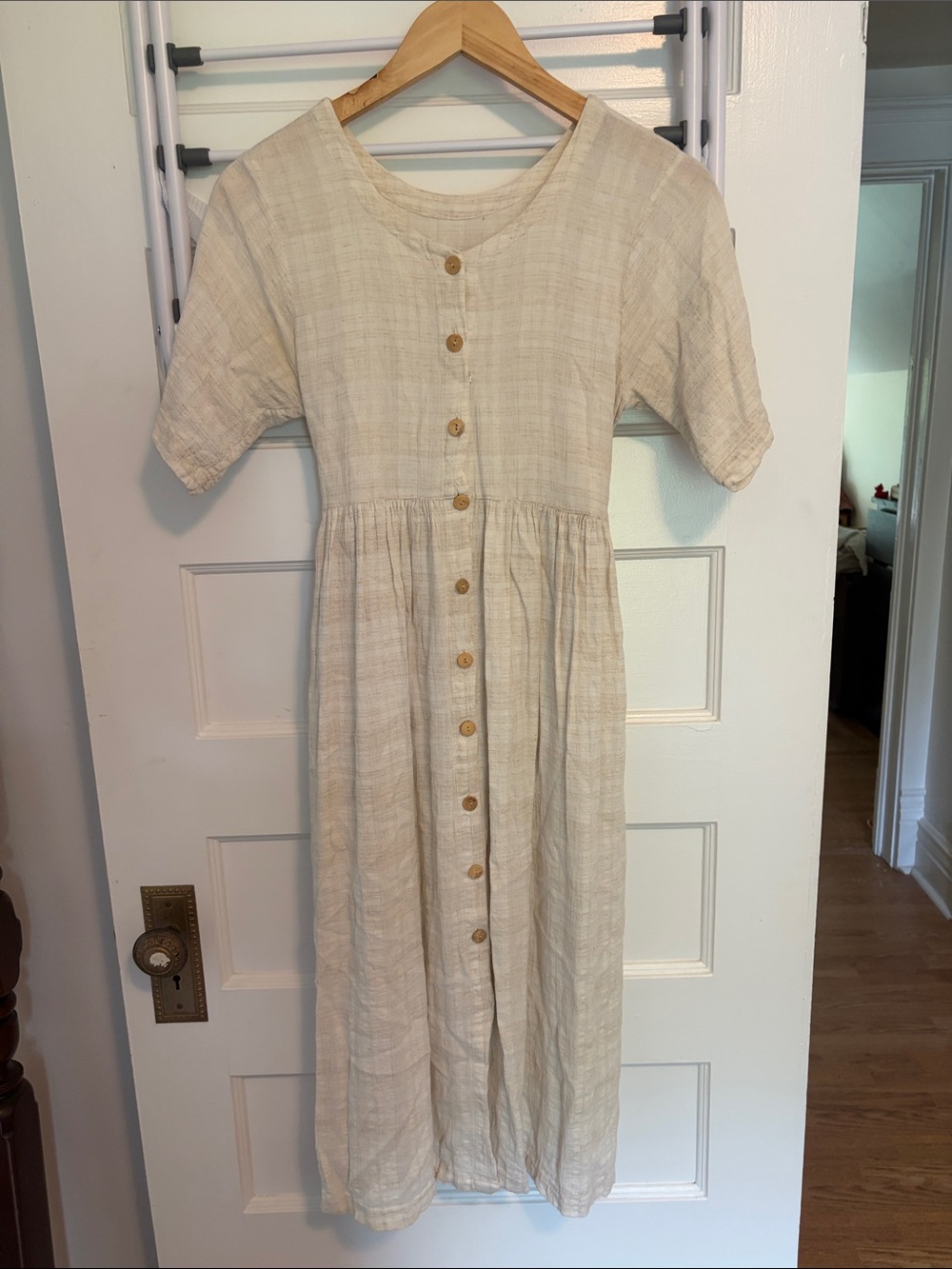 Classic Cream Button-Front Midi Dress